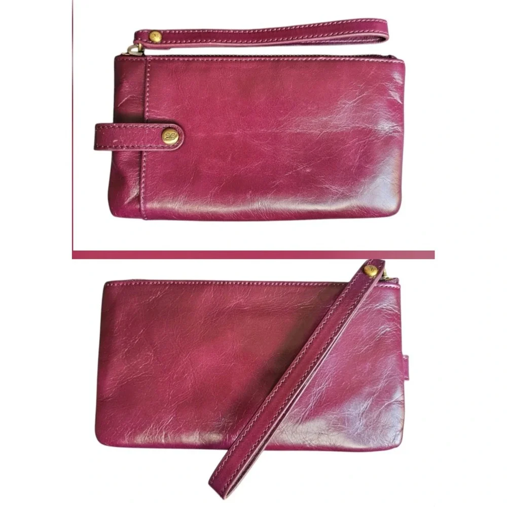 Hobo Intl Leather slim zip-around clutch wristlet in eggplant purple EUC